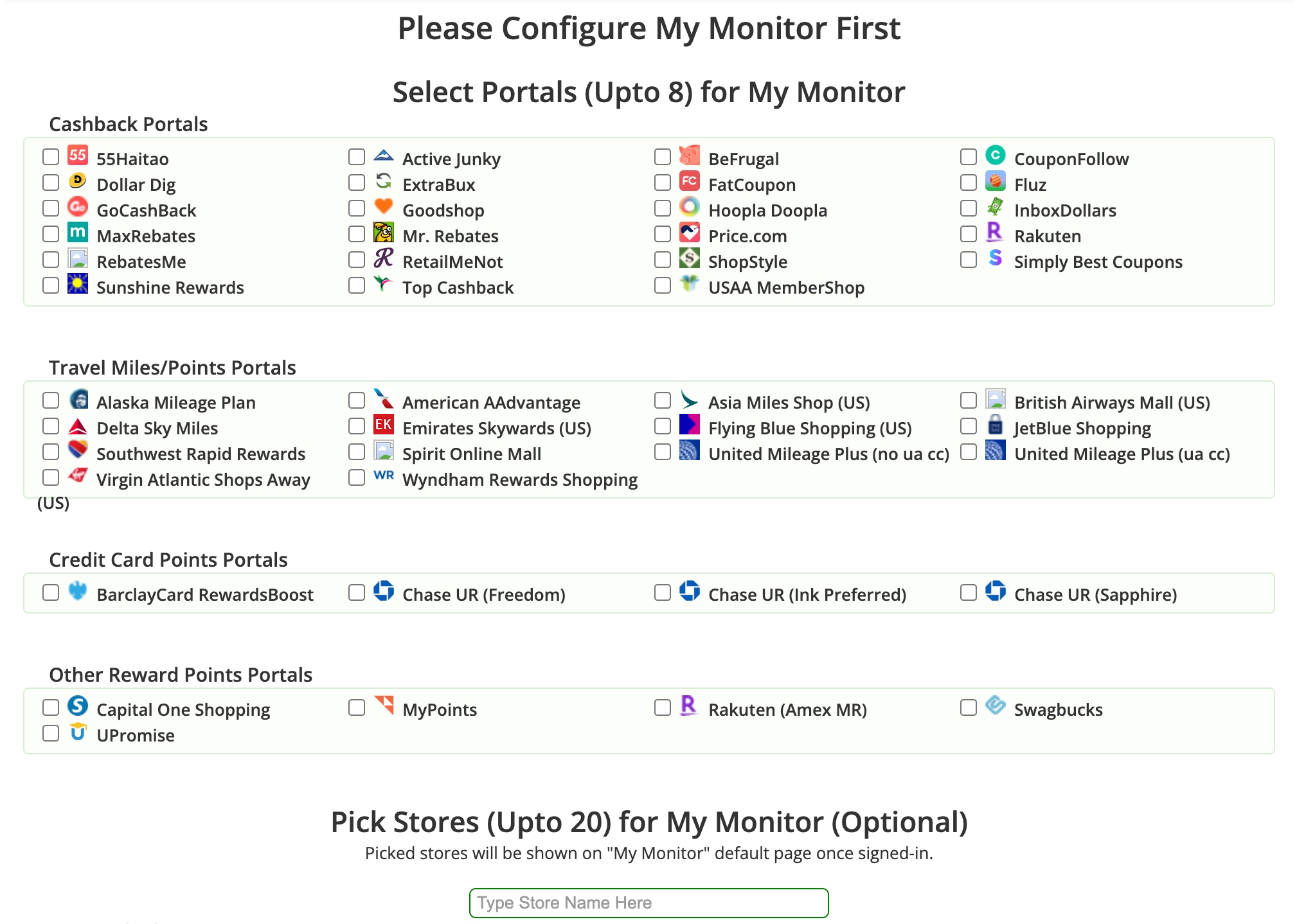 Screenshot of setting up alerts on Cashback Monitor